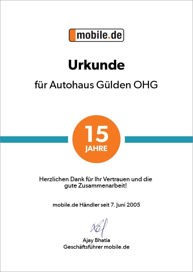 Mobile.de Urkunde - Autohaus Gülden OHG